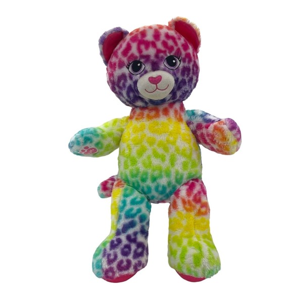 Build A Bear BABW Workshop Multicolor Rainbow Leopard 17" Plush BAB With Poncho - Picture 7 of 8